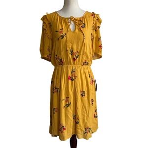DR2 by Daniel Rainn Yellow Coquette Floral Dress‎ Tie-Neck M NWT